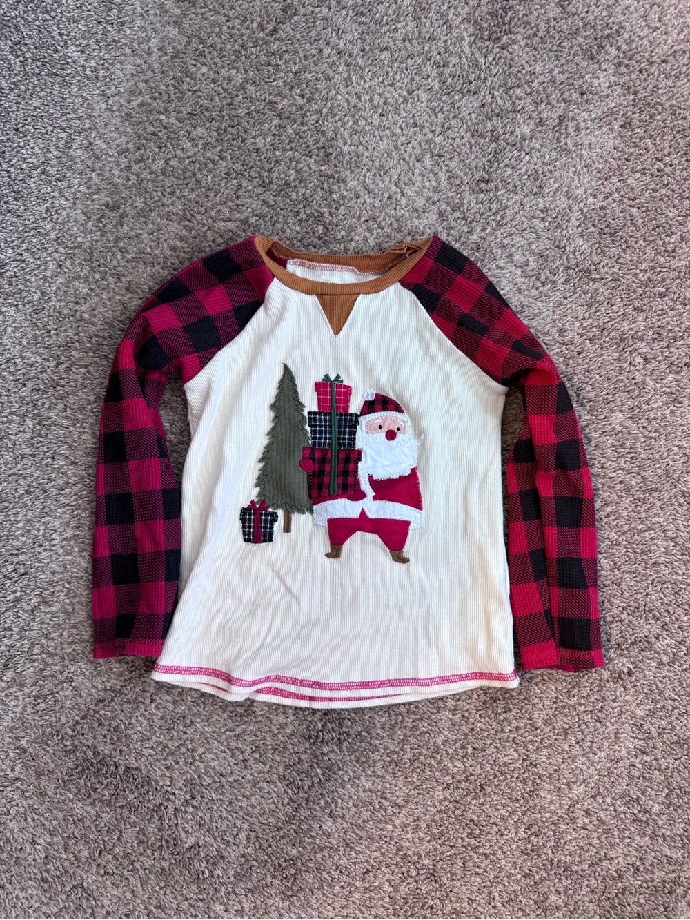 Mud Pie Kids Cream & Red Santa Plaid Long-Sleeve Top